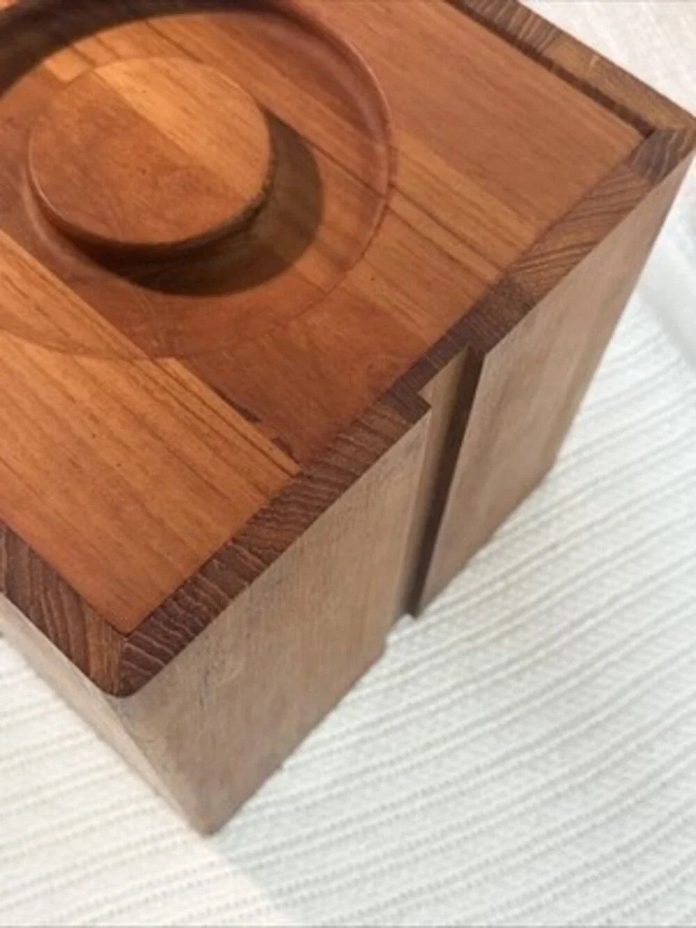 Vintage Selandia Designs Teakwood Cube/Box Bullseye Lid Ice Bucket MCM 8x8x8